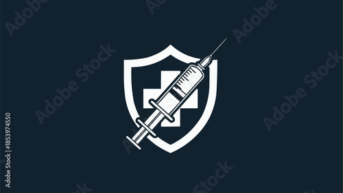 Syringe with Medical Shield and Cross Symbol.