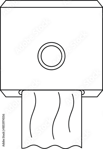 Modern minimalist paper towel dispenser line art vector icon for commercial restroom hygiene janitorial supplies public washroom and sanitation facility design.