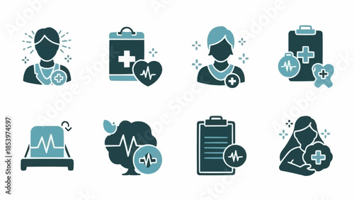 Set of Medical Icons Representing Healthcare and Wellness Services.