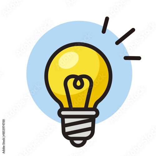 光っているランプ。ヒント、発見、アイディア。電球のデザイン。Glowing lamp icon.