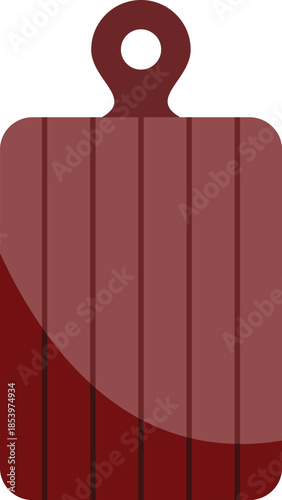 Kitchen cutting board made of dark red wood, featuring a hole for hanging, ideal for preparing food