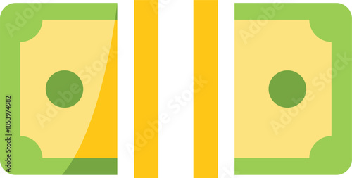 Gold bars are dividing a banknote in two parts, illustrating financial concepts
