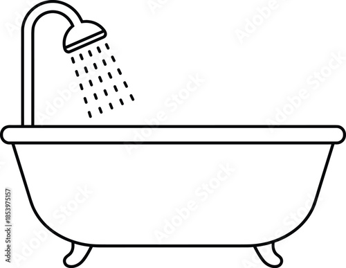 Modern minimalist bathtub line art and technical geometry set vector icons for home renovation plumbing services architecture education and engineering design.