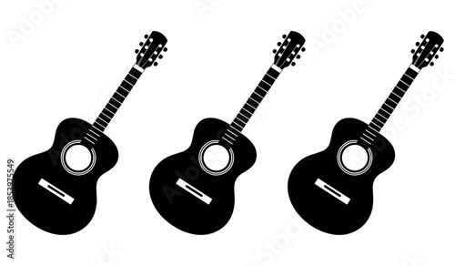 Three classic acoustic guitars silhouette