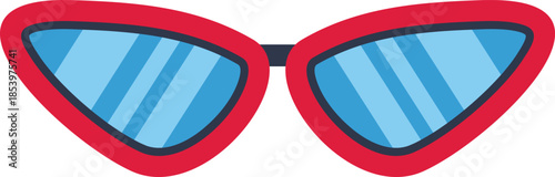 Stylish red cat eye sunglasses with blue lenses, offering protection from the sun