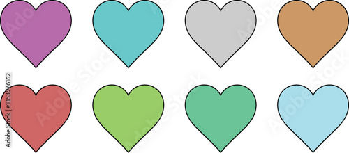 Modern colorful heart silhouette icons and business teamwork line art vector set for romantic themes emotional wellness corporate branding and leadership.