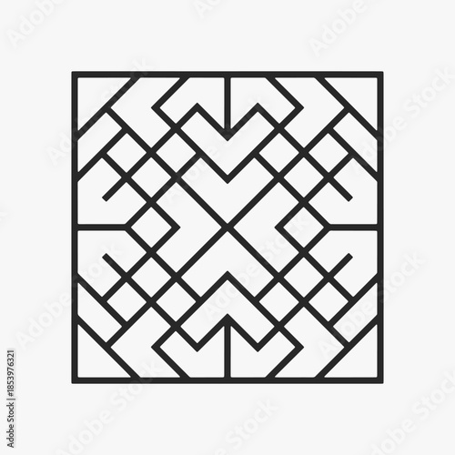 Interlocking geometric labyrinth motif design. The maze is not very complex, but it is still challenging to navigate.