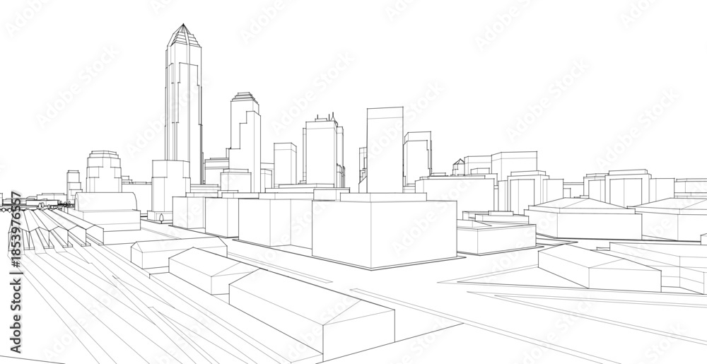 Obraz premium city ​​metropolis sketch 3d illustration