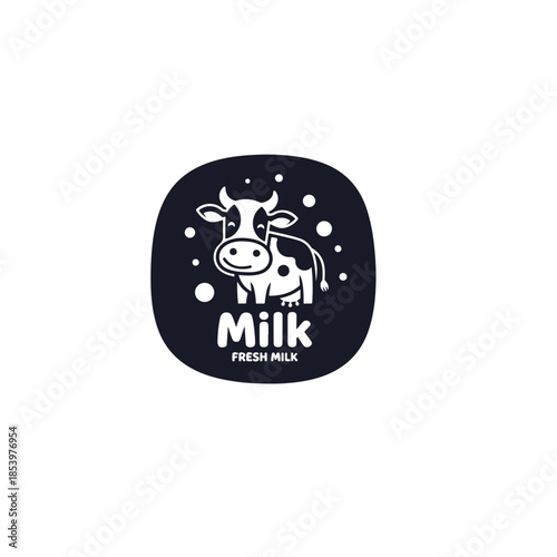 Cartoon Cow Milk Logo Emblem Mascot.