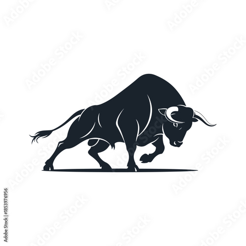 Bull silhouette charging stance powerful animal figure.