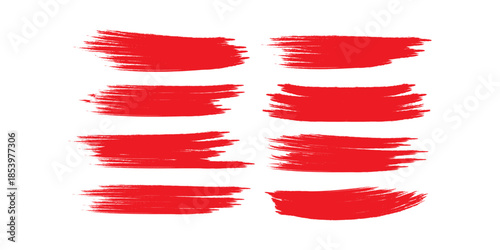 Straight red ink vector lines pack. Bloody color long and round hand-drawn brushstroke text highlights, frames, circles. Asian calligraphy modern