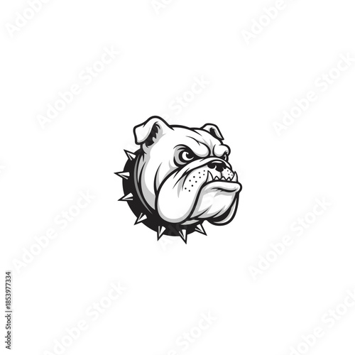 Bulldog head illustration with spiked collar.