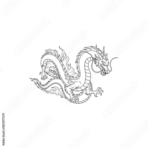 Majestic Dragon Illustration In Coiled Form.