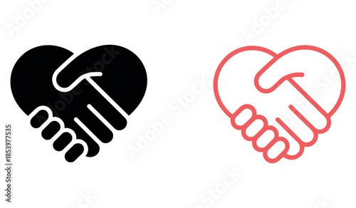 Handshake and heart symbolizing partnership and love