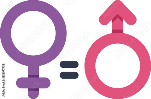 Gender equality concept showing male and female symbols being equal