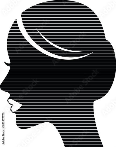 Black Woman Head Profile Silhouette Vector Icon with Horizontal Line Art isolated PNG with Transparent Background