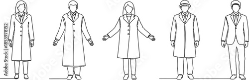 line drawing of people in different business attire standing in various poses