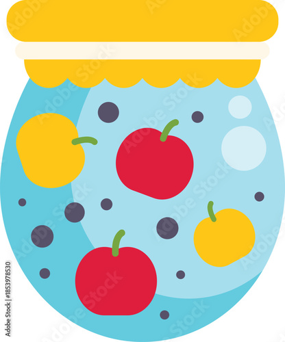 Sealed glass jar preserving tomatoes and apples, ensuring fresh produce for the winter months