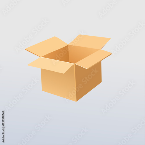 Versatile open cardboard box illustration, perfect for concepts related to delivery, moving, packaging, and the unboxing experience, offering an ideal graphic element for various projects