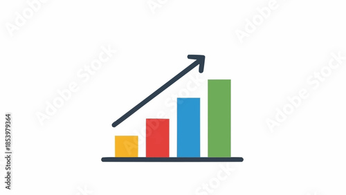Bar chart showing upward trend with arrow indicating growth.