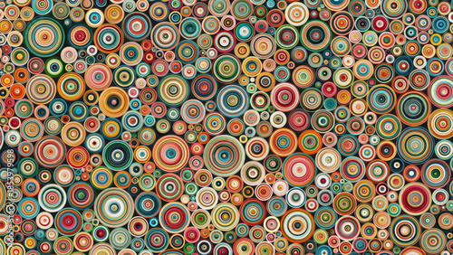 Colorful paper quilling art. Lively background with rolled paper made from twisted strips. Vibrant circles created using the quilling technique. Paper filigree hobby diy artwork. Vector illustration