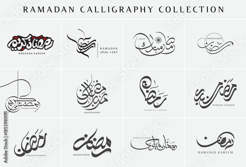 Ramadan Kareem Arabic Calligraphy Collection – Islamic Ramzan Mubarak Religious Typography, Traditional and Modern Lettering Designs for Posters, Banners, Cards, Backgrounds and Branding