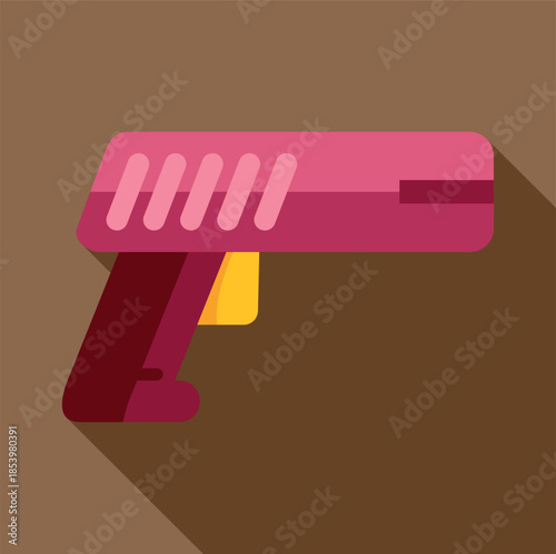 Pink pistol weapon with a yellow trigger, featuring flat design and long shadow