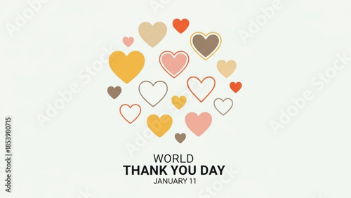 Heartfelt Gratitude: A collection of heart shapes, in various colors and styles, form a heartwarming composition, celebrating the spirit of gratitude on a special day.