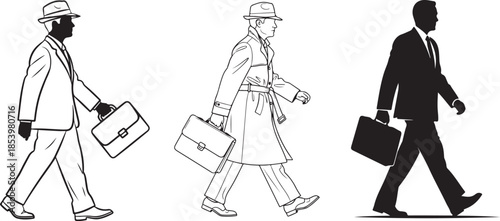 Businessman silhouette vector illustration, professional office worker standing,holding briefcase,