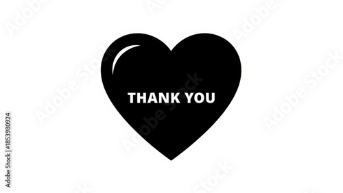 Heartfelt Gratitude: A stylized black heart, exuding warmth and appreciation, bears the simple, elegant words THANK YOU, conveying a message of sincere gratitude.