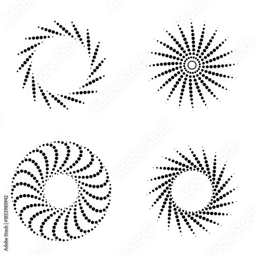 Modern Minimalist Black Dot Swirling Geometric Patterns Collection Isolated on White