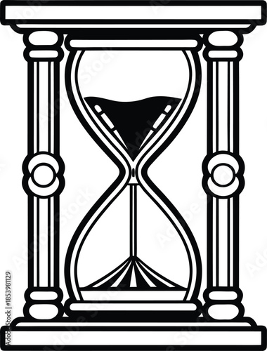 Antique wood hourglass vector illustration featuring falling sand as a retro timer instrument to symbolise time measurement and deadline countdown