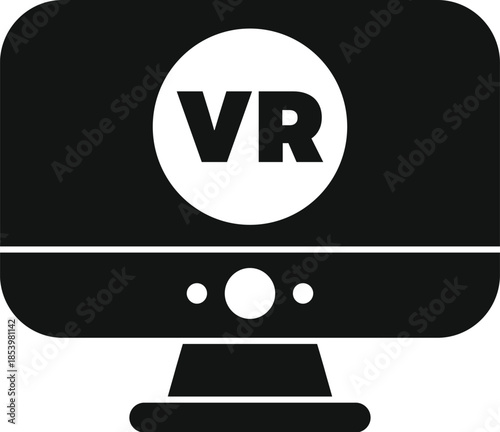 Black and white icon of computer monitor displaying vr symbol, representing virtual reality technology and immersive experiences