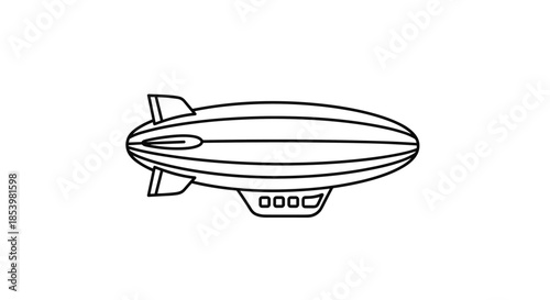 Minimalist black and white line art illustration of a classic zeppelin airship, representing vintage aviation and lighter-than-air travel.