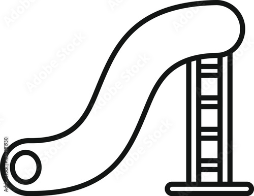 Simple line drawing of a water park slide, perfect for representing summer fun and aquatic activities