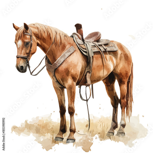 A vectorized, Hand-painted style, vector set available in EPS An Elegant watercolor painting design collection_Watercolor_style_painting_of_a_saddle_horse