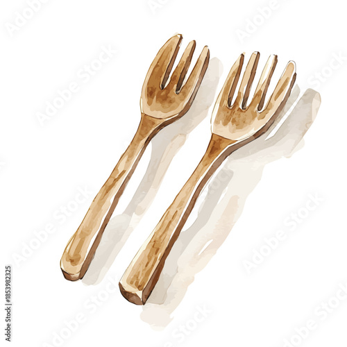 A vectorized, Hand-painted style, vector set available in EPS An Elegant watercolor painting design collection_Watercolor_style_painting_of_a_set_of_wooden_salad_tong