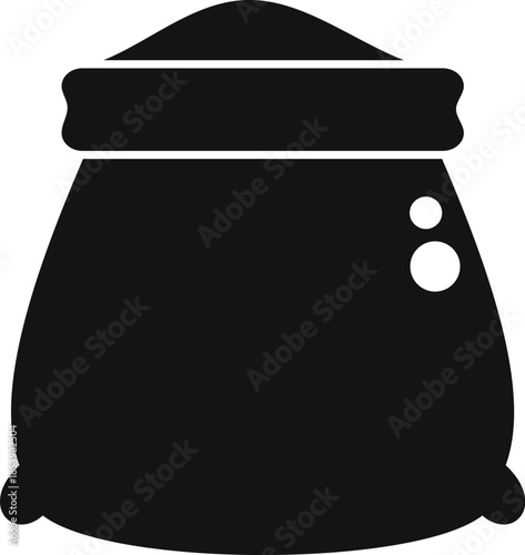 Black and white vector illustration of a full sack of flour, tied at the top and spilling over
