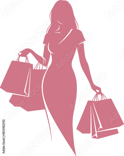 Elegant woman carrying shopping bags in stylish dress