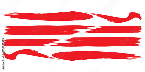 Straight red ink vector lines pack. Bloody color long and round hand-drawn brushstroke text highlights, frames, circles. Asian calligraphy modern