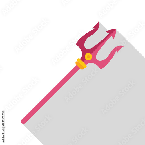 Pink trident devil pitchfork isolated on white background representing halloween celebration, mythology, and fantasy concepts