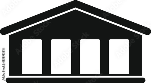 Simple black vector icon of a stable building with four columns and a gable roof