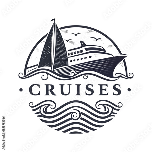 cruises vector art logo design black and white