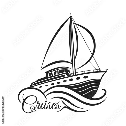 cruises vector art logo design black and white
