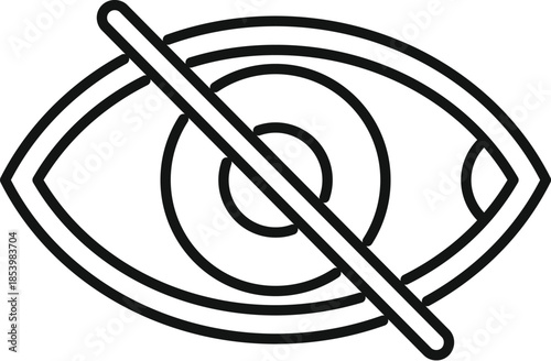 Simple line drawing of an eye with a diagonal line crossing it, representing blindness, invisibility, or censorship