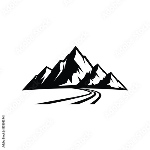 simple mountain silhouette logo with road below