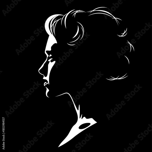 vector black and white illustration of a beautiful female face formed by a shadow. useful for advertising products for women, beauty salons, decorative and care cosmetics, logo, print, poster, design