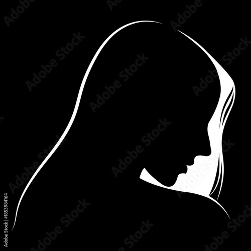 vector black and white illustration of a beautiful female face formed by a shadow. useful for advertising products for women, beauty salons, decorative and care cosmetics, logo, print, poster, design