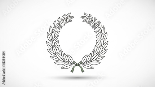 Minimalist Laurel Wreath with Ribbon, Memorial Day Vector, Grayscale and Green, Patriotic Tribute, Centered Composition, Soft Shadows, USA Holiday Illustration