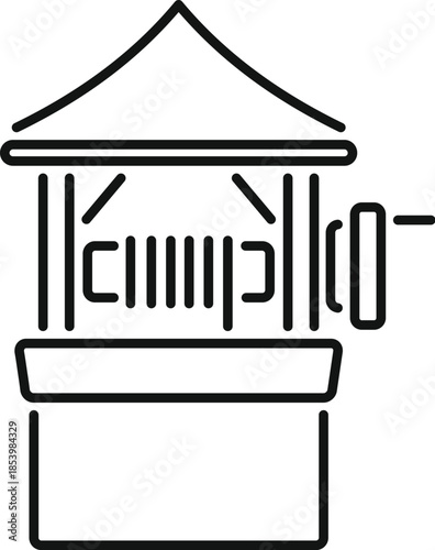 Simple line drawing of a covered water well featuring a crank for drawing water, representing access to fresh water